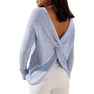 LOFT Twist Back Sweater in Blue Spacedye